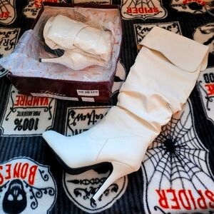 White Knee High Heeled Boots